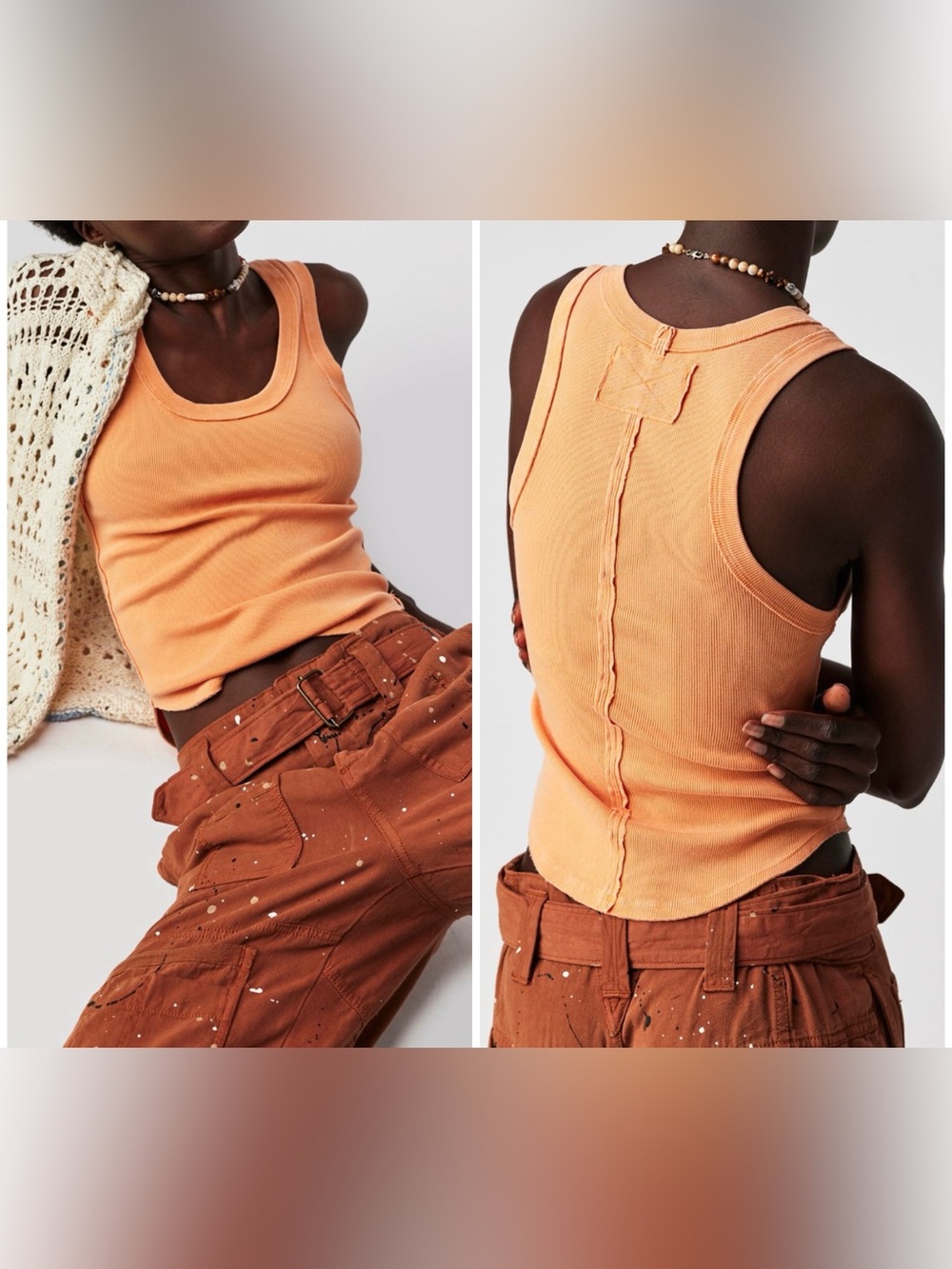 NWOT Free People We The Free Kate Scoop Tee - Malibu Orange - Small